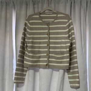 Abercrombie & Fitch Beige and White Striped Cardigan Size L